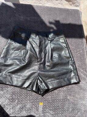 High-Waist Black Faux Leather Women’s Shorts